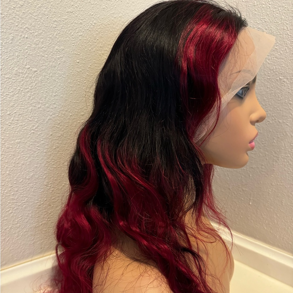 Human hair 360 lace black ombré red wig